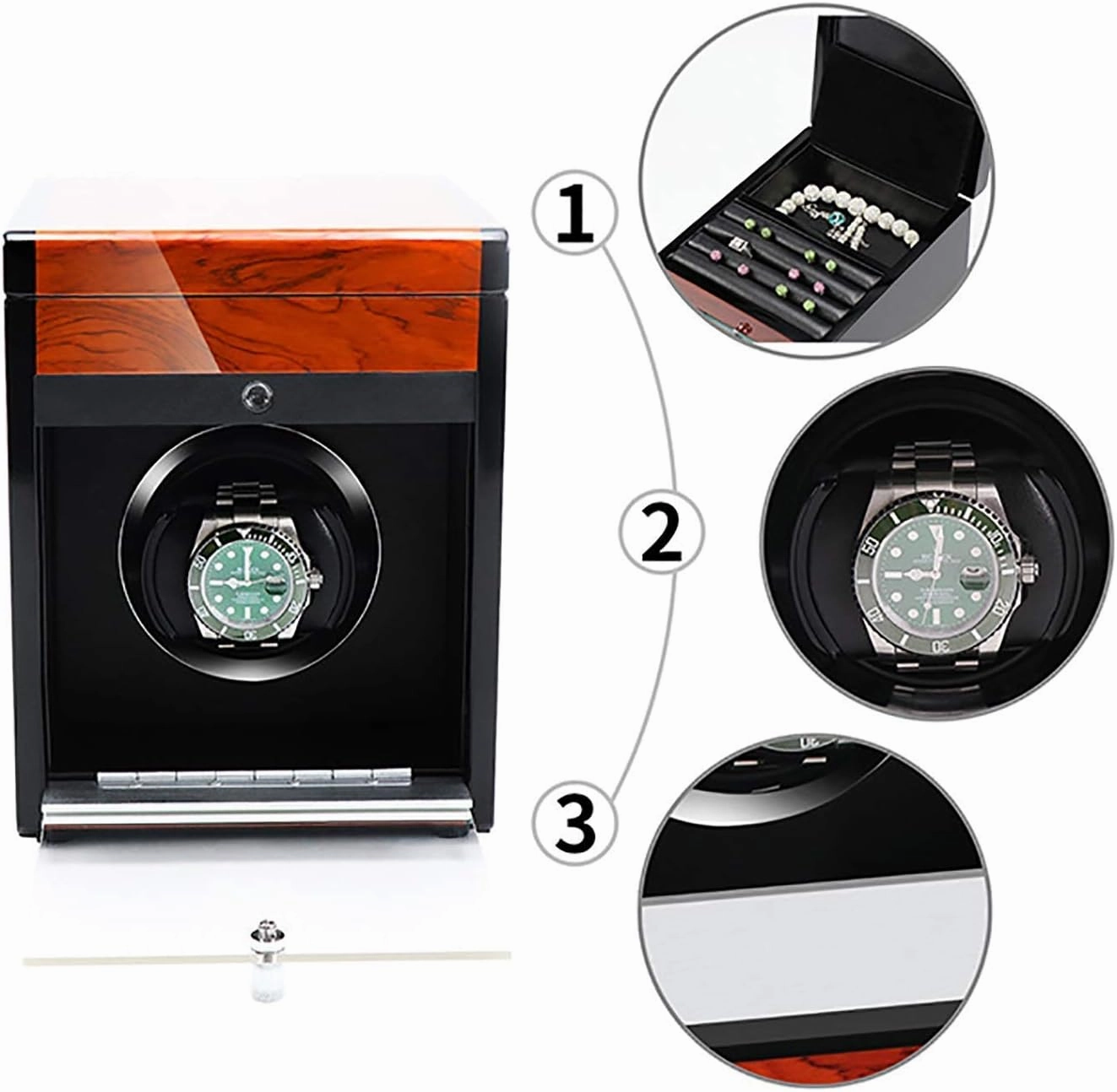 Watch Winders Wooden Watch Storage Case Smart Watches Winder with LED Light Mechanical Watch Automatic Shaker Watch Win (Red Wood Grain Paint 1)