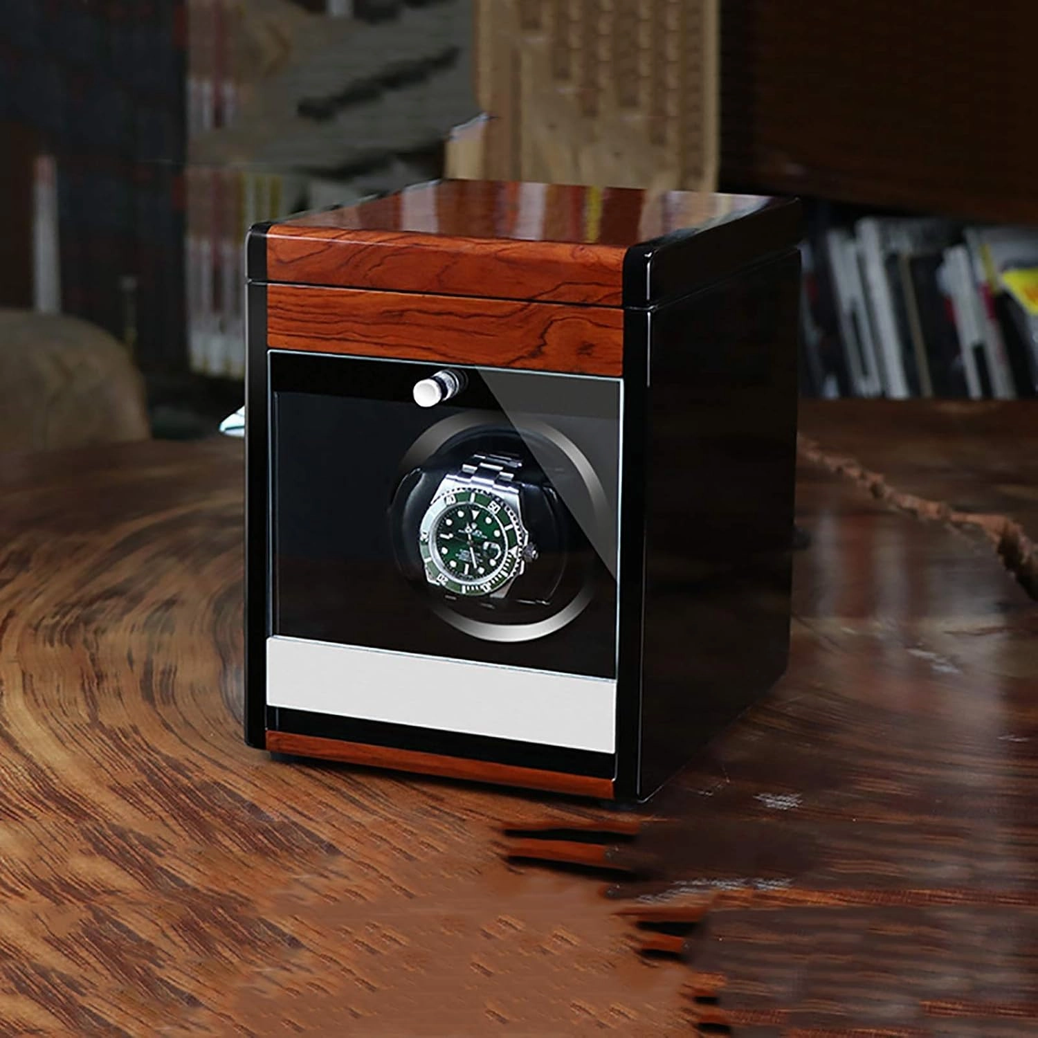 Watch Winders Wooden Watch Storage Case Smart Watches Winder with LED Light Mechanical Watch Automatic Shaker Watch Win (Red Wood Grain Paint 1)