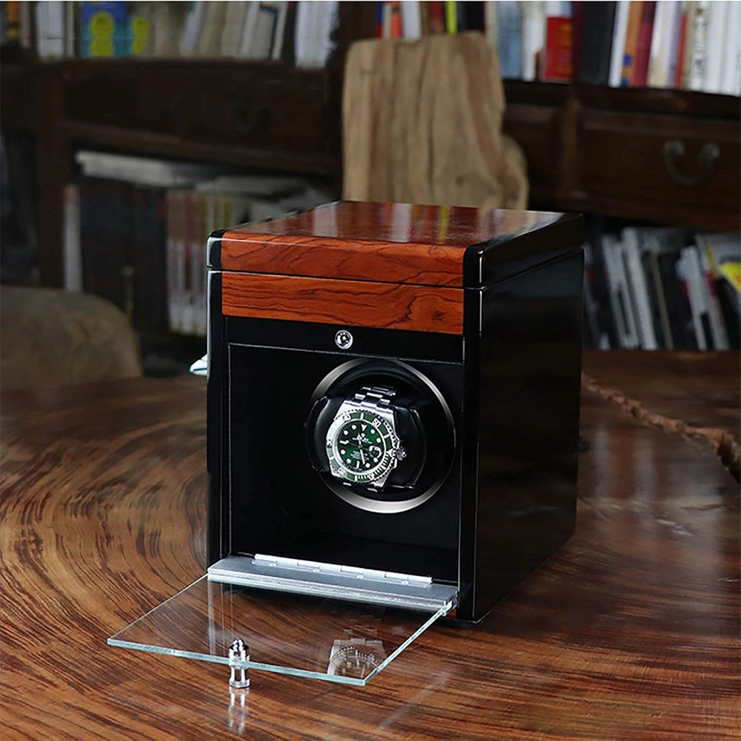 Watch Winders Wooden Watch Storage Case Smart Watches Winder with LED Light Mechanical Watch Automatic Shaker Watch Win (Red Wood Grain Paint 1)