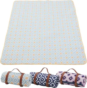 Waterproof Outdoor Blanket with Single Cushion, 80''x80'' Foldable Picnic Blanket with Strap for Park Travel Camping, Sandproof Beach Mat for Family and Friends Machine Washable (Sky Blue)
