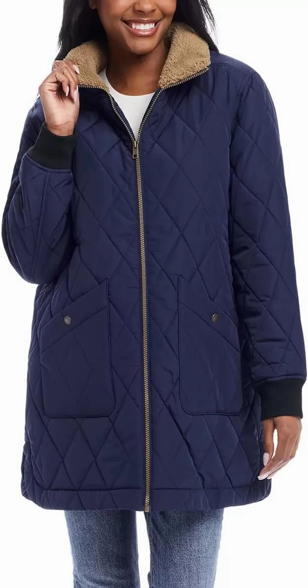 Weatherproof Vintage Women's Sherpa Lined Quilted Long Coat
