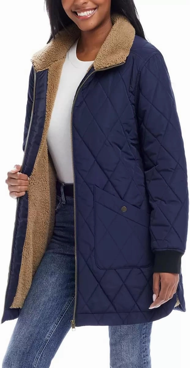 Weatherproof Vintage Women's Sherpa Lined Quilted Long Coat