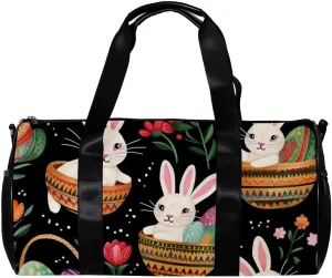 Weekender Travel Bag,Small Gym Bag,Bunny Easter Eggs Colorful Flowers,Gym Duffle Bag