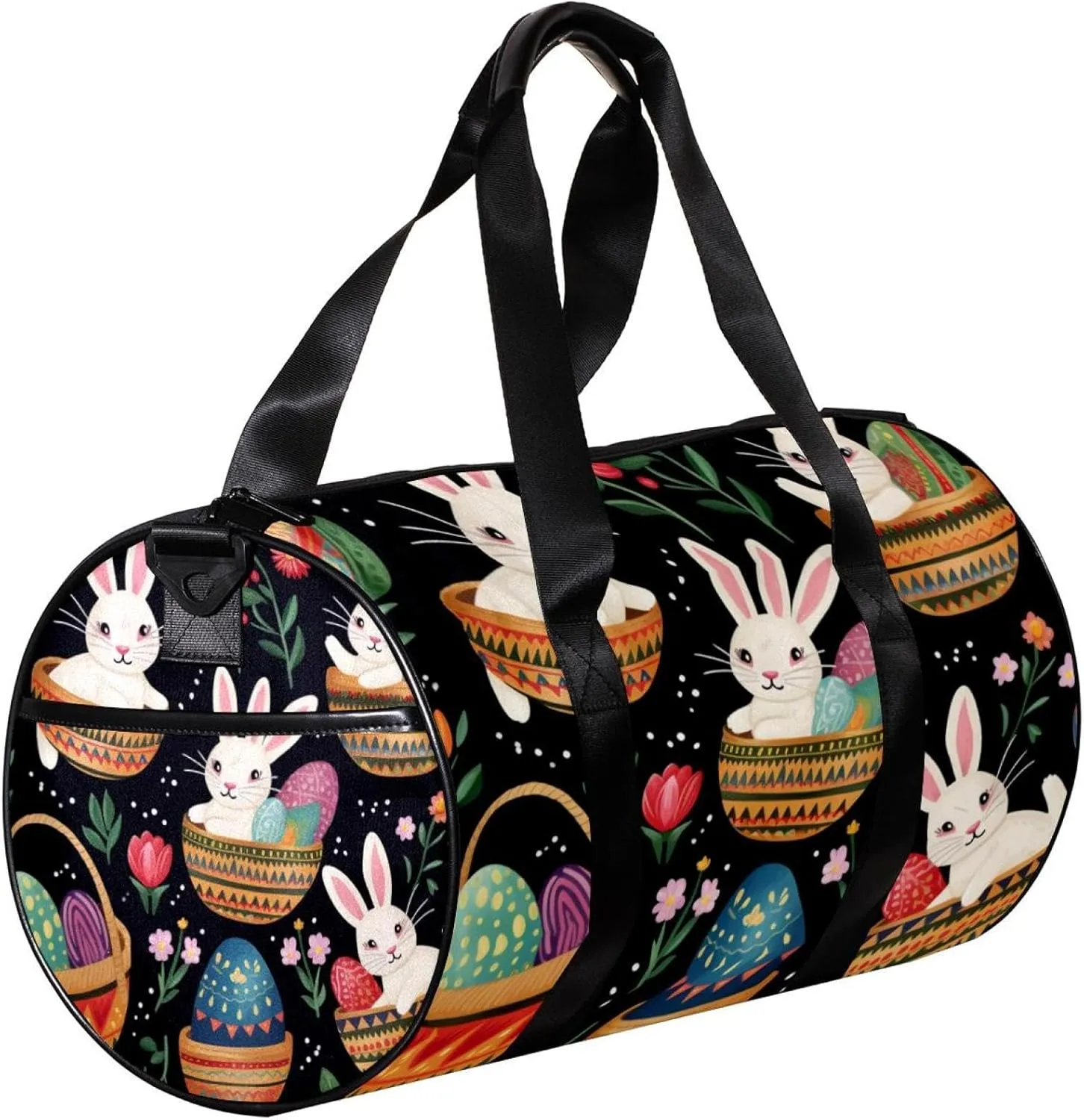 Weekender Travel Bag,Small Gym Bag,Bunny Easter Eggs Colorful Flowers,Gym Duffle Bag