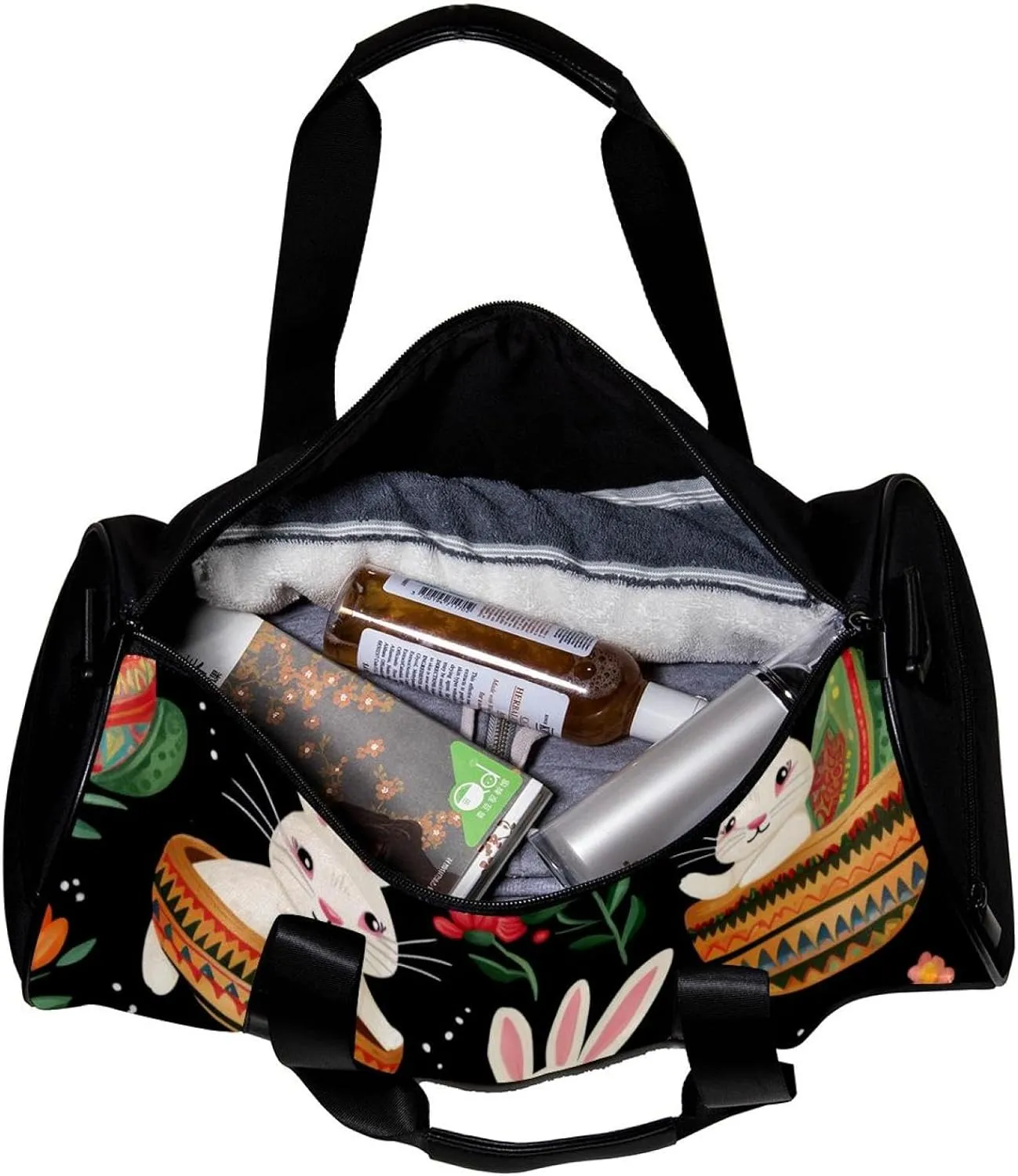 Weekender Travel Bag,Small Gym Bag,Bunny Easter Eggs Colorful Flowers,Gym Duffle Bag