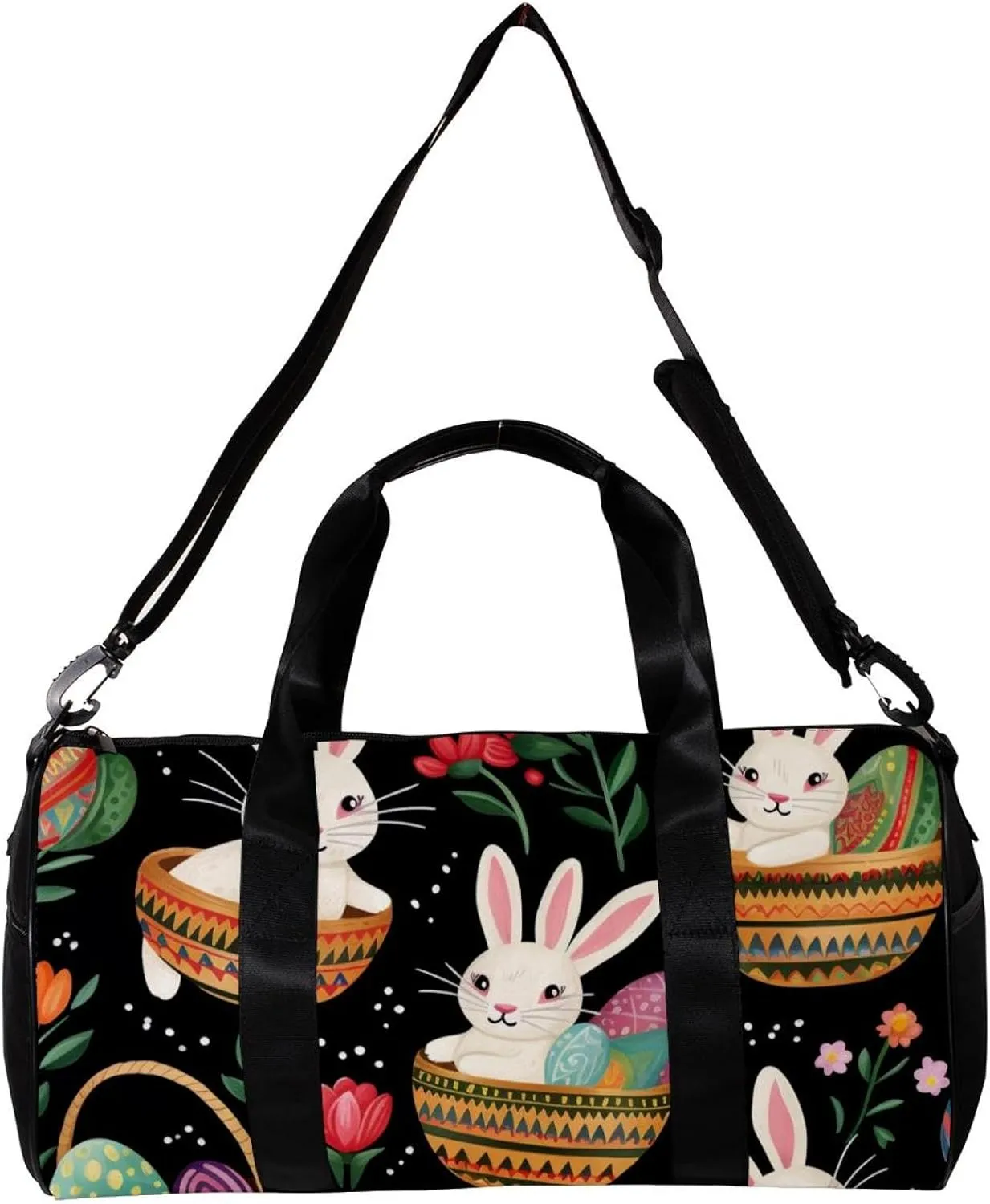 Weekender Travel Bag,Small Gym Bag,Bunny Easter Eggs Colorful Flowers,Gym Duffle Bag