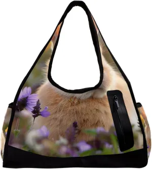 Weekender Travel Bag,Small Gym Bag,Bunny Rabbit Flowers Daisy,Gym Duffle Bag