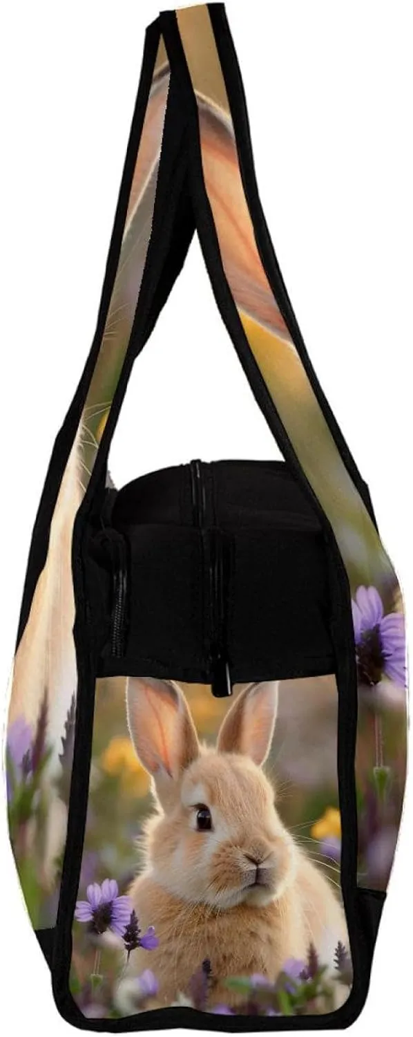 Weekender Travel Bag,Small Gym Bag,Bunny Rabbit Flowers Daisy,Gym Duffle Bag