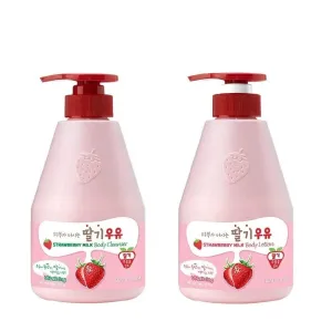 WELCOS Kwailnara Strawberry Milk Body Lotion & Body Wash Set – Moisturizing & Revitalizing Korean Skincare Set with Strawberry Extract, 560g / 19.75oz Each