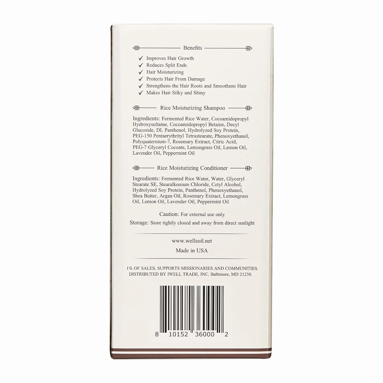 Well's Oil Fermented Rice Moisturizing Shampoo & Conditioner Set (8 fl. oz. x 2ea) | Nourishing & Moisturizing | For All Hair Types