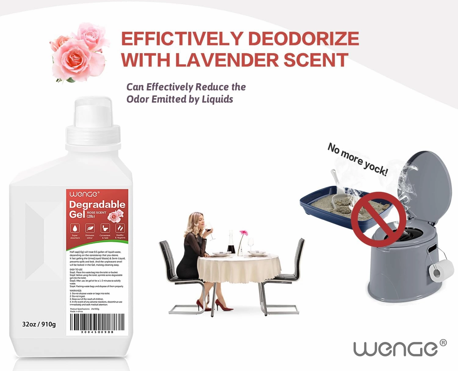 Wenge Urine Super Absorbent, Solidifier - 180 Use Pre Poo gel for Toilet, Porta Potty Chemicals, Eco Absorbent Liquid Waste Gelling and Deodorizing Powder (Pink Rose Scent)
