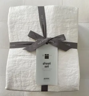 West Elm Belgian Linen Sheet Set~Queen~*~White~*~