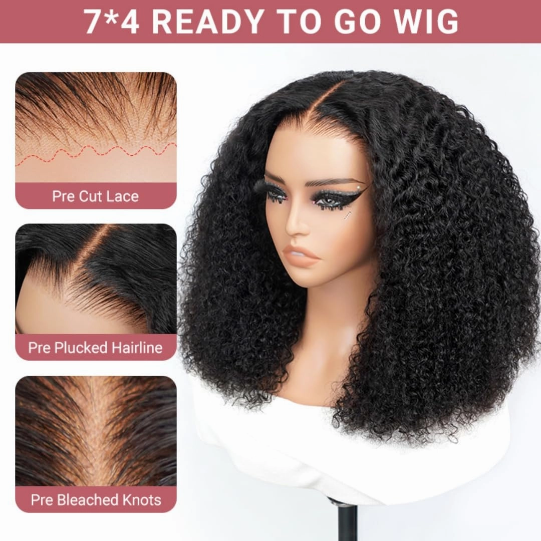 West Kiss Kinky Curly 4x7 Closure Wig, Human Hair, 24 Inch, Ready To Wear, Glueless, Pre Plucked, Pre Cut Lace, 180 Density, WIG, Wigs