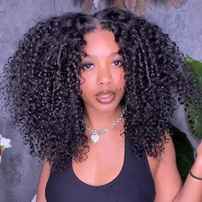West Kiss Kinky Curly 4x7 Closure Wig, Human Hair, 24 Inch, Ready To Wear, Glueless, Pre Plucked, Pre Cut Lace, 180 Density, WIG, Wigs