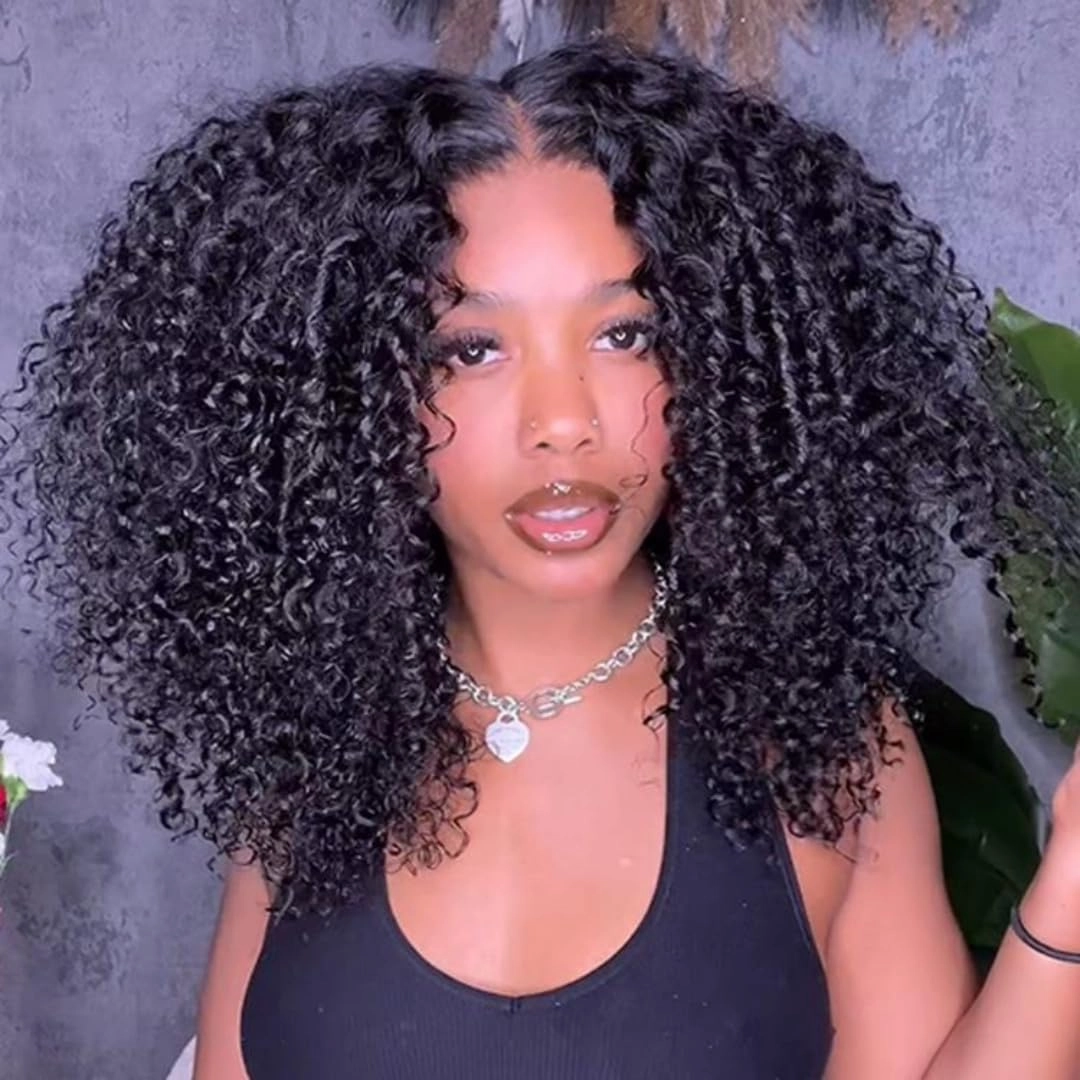 West Kiss Kinky Curly 4x7 Closure Wig, Human Hair, 24 Inch, Ready To Wear, Glueless, Pre Plucked, Pre Cut Lace, 180 Density, WIG, Wigs