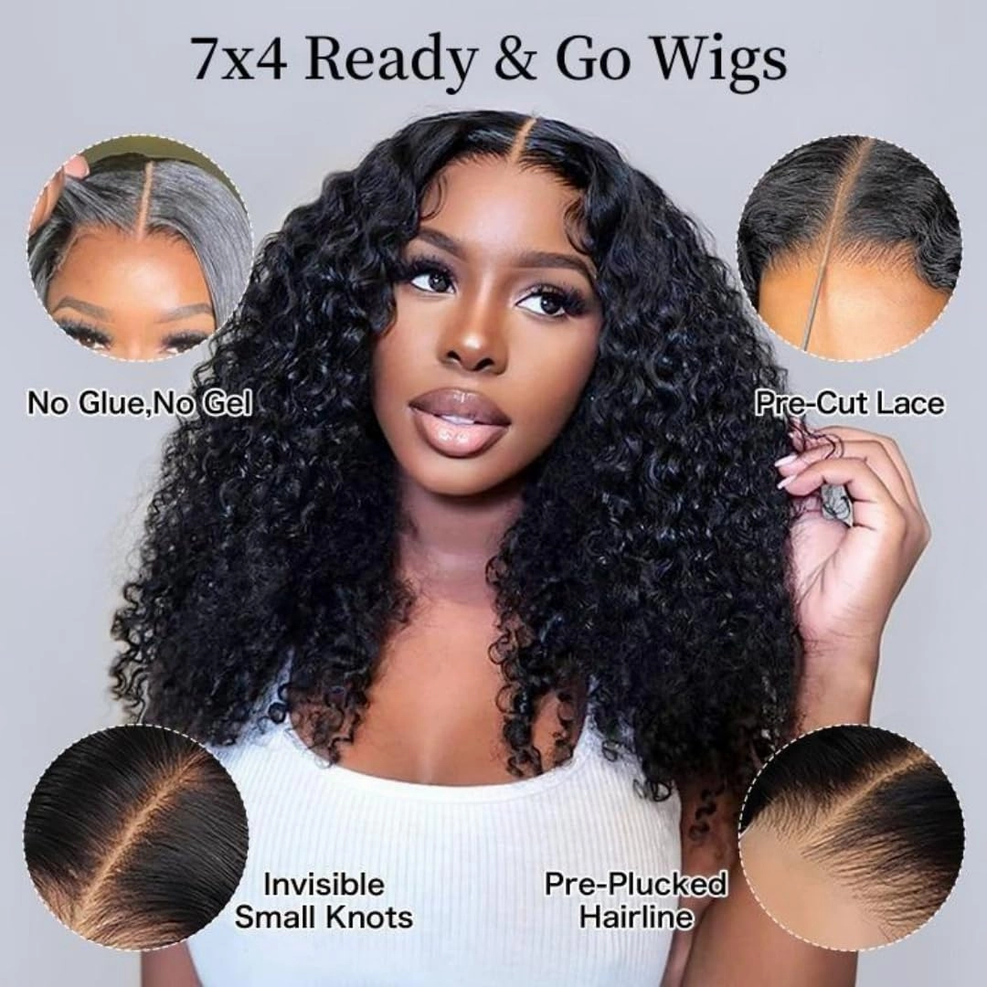 West Kiss Kinky Curly 4x7 Closure Wig, Human Hair, 24 Inch, Ready To Wear, Glueless, Pre Plucked, Pre Cut Lace, 180 Density, WIG, Wigs