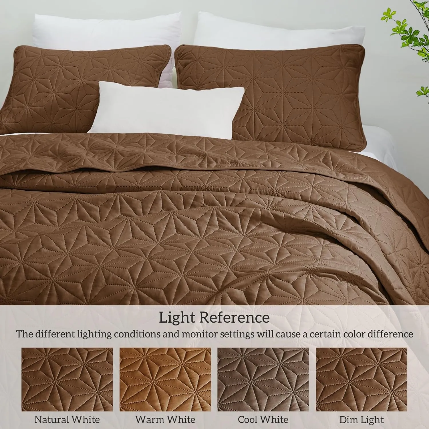 Whale Flotilla King Quilt Bedding Set, Soft Brown Bedspreads Quilts King Size for All Seasons, 3 Pieces Lightweight Geometric Star Pattern Coverlet