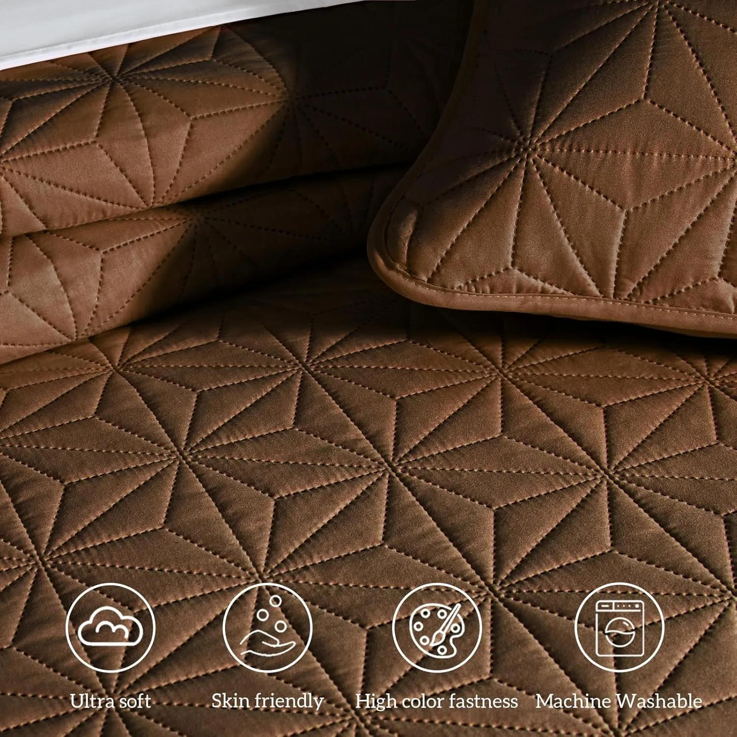 Whale Flotilla King Quilt Bedding Set, Soft Brown Bedspreads Quilts King Size for All Seasons, 3 Pieces Lightweight Geometric Star Pattern Coverlet