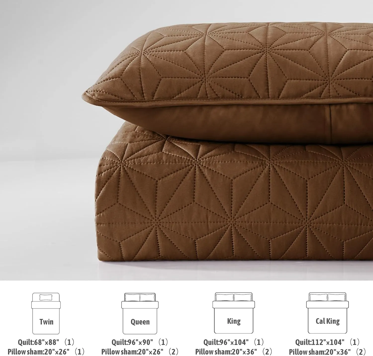 Whale Flotilla King Quilt Bedding Set, Soft Brown Bedspreads Quilts King Size for All Seasons, 3 Pieces Lightweight Geometric Star Pattern Coverlet