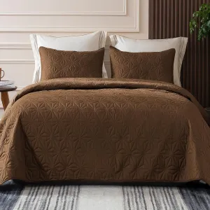 Whale Flotilla Queen Quilt Bedding Set, Soft Brown Bedspreads Quilts Queen Size for All Seasons, 3 Pieces Lightweight Geometric Star Pattern Coverlet