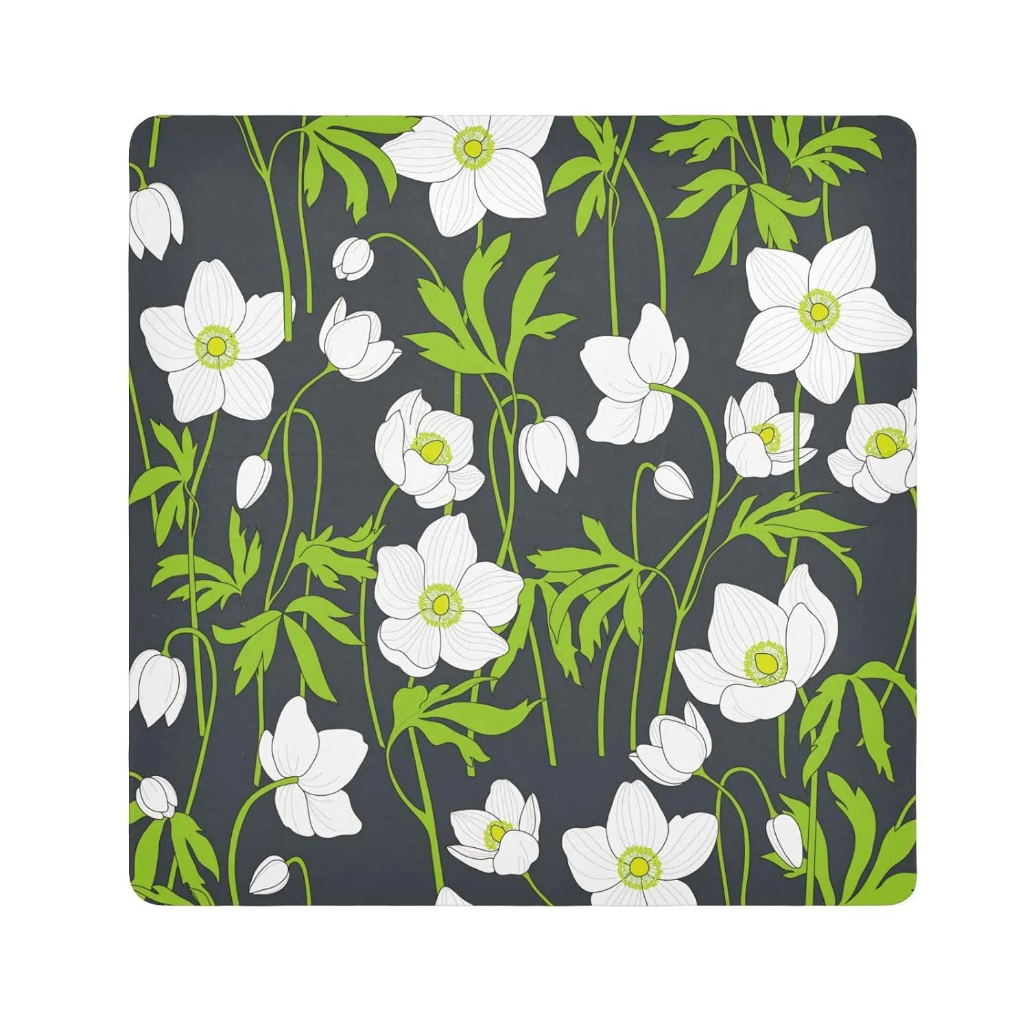 White Anemones Flowers Green Leaves Self-Adhesive Magic Cloth Portable Cosmetic Bag Travel Organizer Lens Protector Wrap - 21.7x21.7in