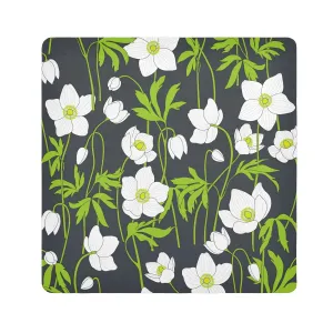 White Anemones Flowers Green Leaves Self-Adhesive Magic Cloth Portable Cosmetic Bag Travel Organizer Lens Protector Wrap - 21.7x21.7in