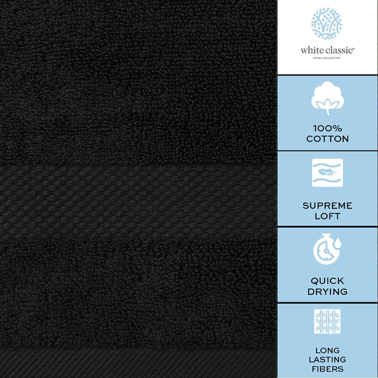 White Classic Luxury Bath Towels Set of 4 Large - 700 GSM Cotton Ultra Soft Bath Towels 27x54 | Highly Absorbent and Quick Dry | Hotel Towels for Bathroom Luxury, Plush Shower Towels, Black