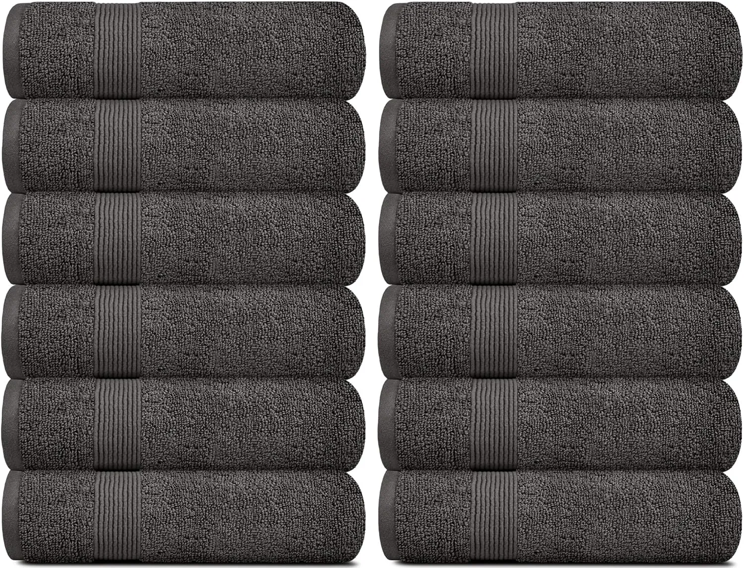 White Classic Resort Collection Soft Washcloth Face & Body Towel Set | 12x12 Luxury Hotel Plush & Absorbent Cotton Washclothes [12 Pack, Charcoal]