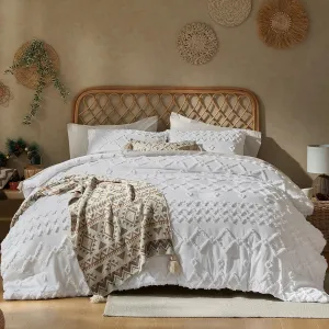 White Comforter King Size, White King Comforter with Boho Decor, Tufted Boho King Size Comforter Set for All Season, Fluffy Soft Jacquard Bedding Set and Pillow Shams