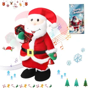 White Elephant with Box Funny Electric Jumping Moving Santa Musical Plush Toys Singing Dancing Santa Claus Toys Animated Christmas Plush Toy 2024 Xmas New Year Gift for Kids,15"