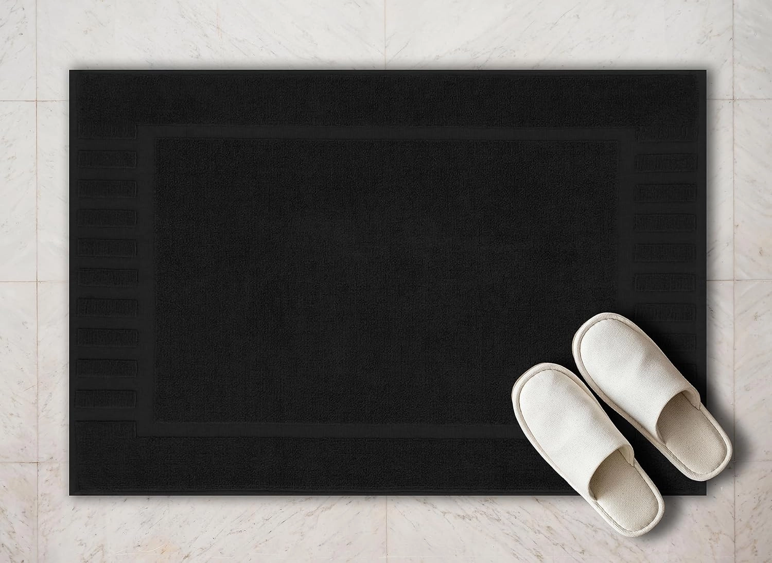 White Classic Luxury Bath Mat Floor Towel Set - Absorbent Cotton Hotel Spa Shower/Bathtub Mats [Not a Bathroom Rug] 22"x34" | 2 Pack | Black