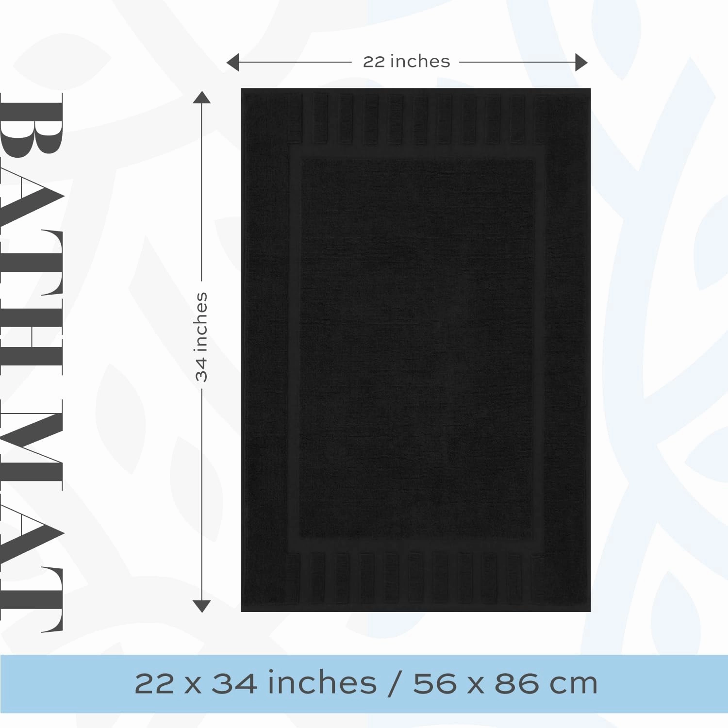 White Classic Luxury Bath Mat Floor Towel Set - Absorbent Cotton Hotel Spa Shower/Bathtub Mats [Not a Bathroom Rug] 22"x34" | 2 Pack | Black