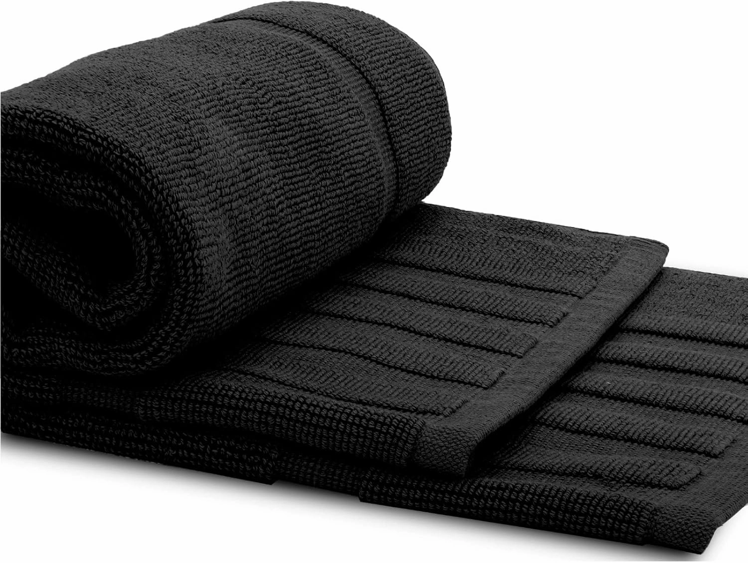 White Classic Luxury Bath Mat Floor Towel Set - Absorbent Cotton Hotel Spa Shower/Bathtub Mats [Not a Bathroom Rug] 22"x34" | 2 Pack | Black
