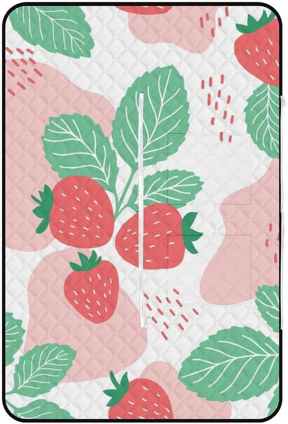 White Picnic Blankets Extra Large 59.06"x39.37", Cartoon Cute Strawberry Outdoor Blanket Outdoor Mat Washable Foldable Portable Beach Blanket Waterproof Sandproof