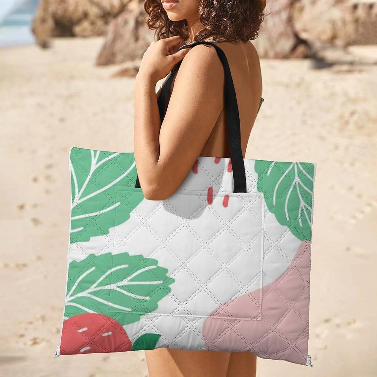White Picnic Blankets Extra Large 59.06"x39.37", Cartoon Cute Strawberry Outdoor Blanket Outdoor Mat Washable Foldable Portable Beach Blanket Waterproof Sandproof
