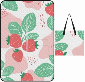 White Picnic Blankets Extra Large 59.06"x39.37", Cartoon Cute Strawberry Outdoor Blanket Outdoor Mat Washable Foldable Portable Beach Blanket Waterproof Sandproof