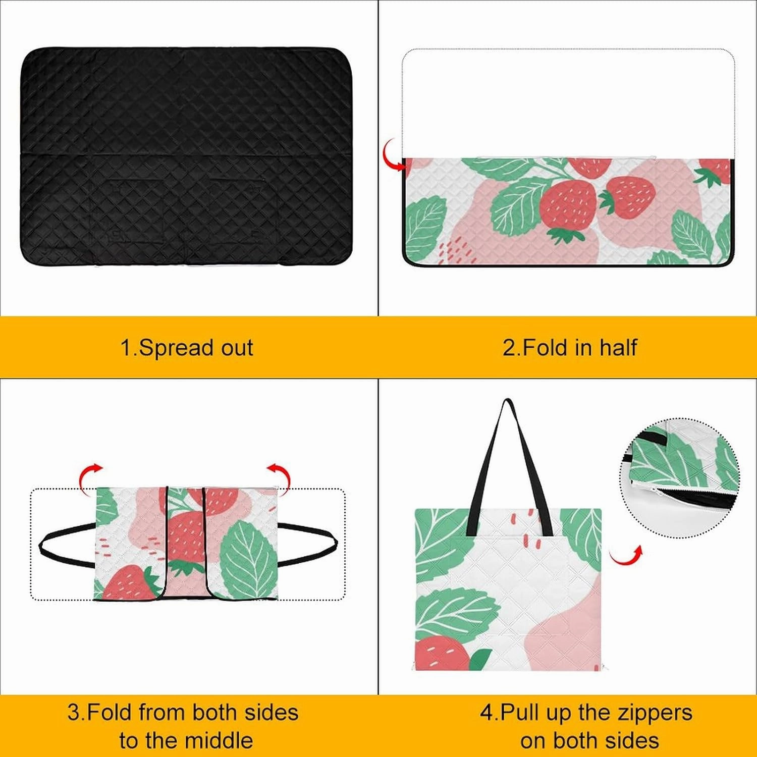 White Picnic Blankets Extra Large 59.06"x39.37", Cartoon Cute Strawberry Outdoor Blanket Outdoor Mat Washable Foldable Portable Beach Blanket Waterproof Sandproof