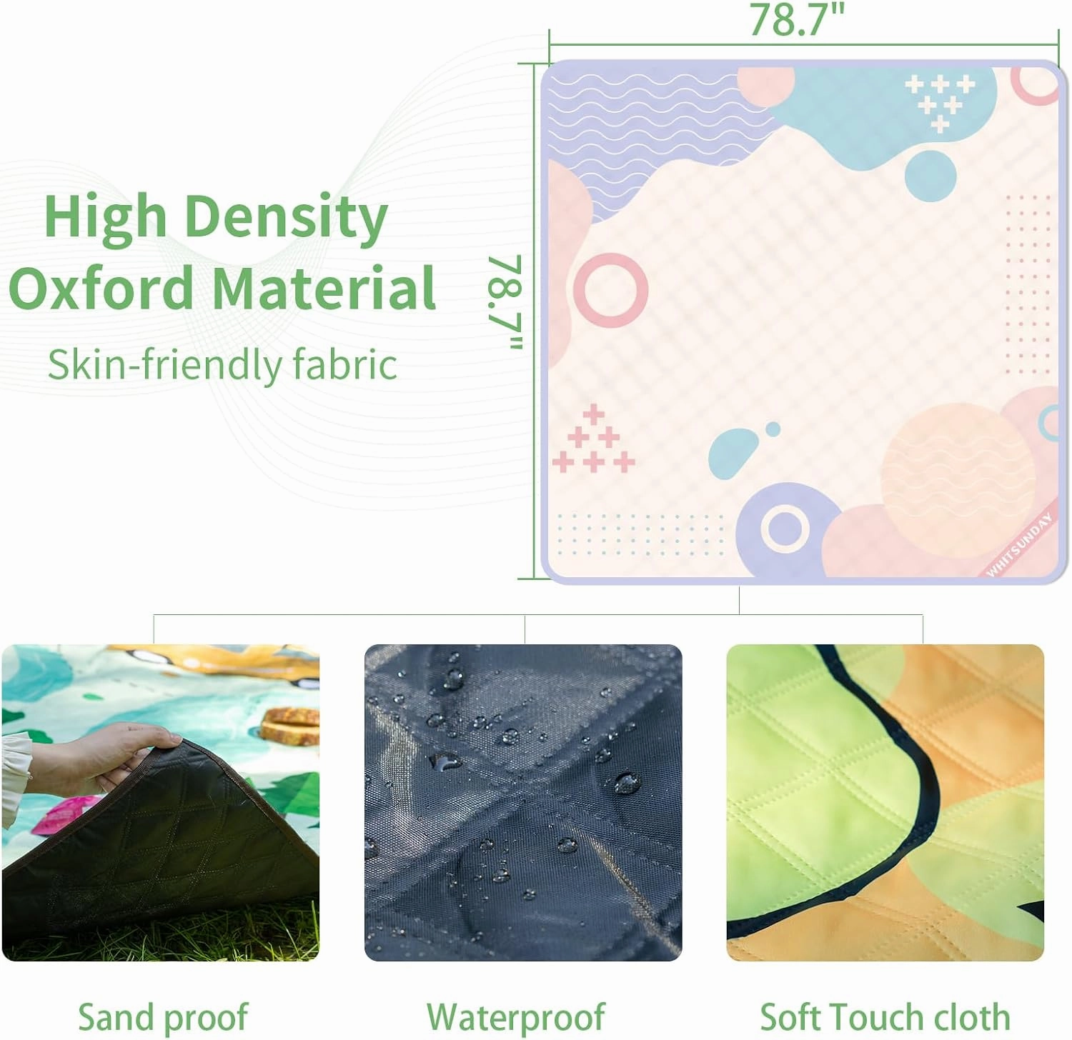 Whitsunday Picnic Blankets,Outdoor Beach Blanket, Picnic Blankets Waterproof Foldable for Spring Summer Camping, Beach, Park, Hiking (Circle, 80 * 80)