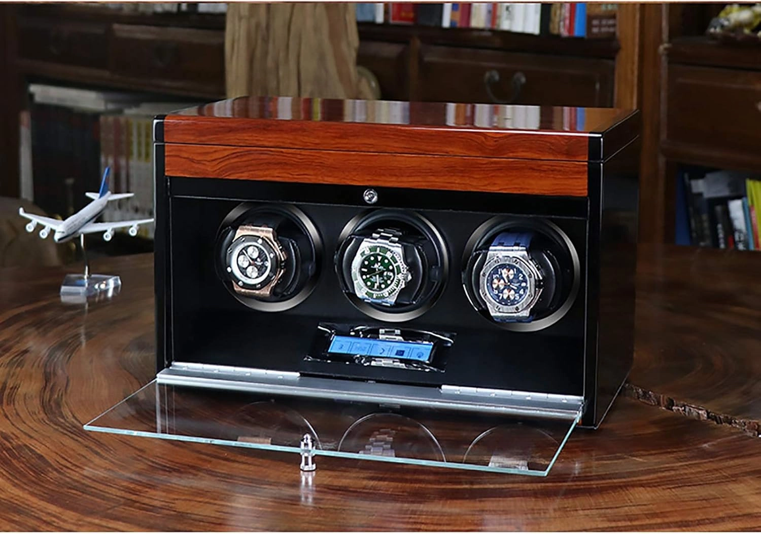 Winding Box Watch Winders - Wooden Watch Storage Case Smart Watches Winder with LED Light Mechanical Watch Automatic Shaker with Access Control Watch Winding Boxted
