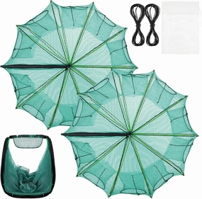 Windyun 2 Pcs Foldable Shrimp Trap 32 x 10 Inches Fishing Trap 10 Holes 10 Sides Portable Fishing Bait Nets for Minnow Crayfish Shrimp Crawdad Bait Accessories with Rope, Bag