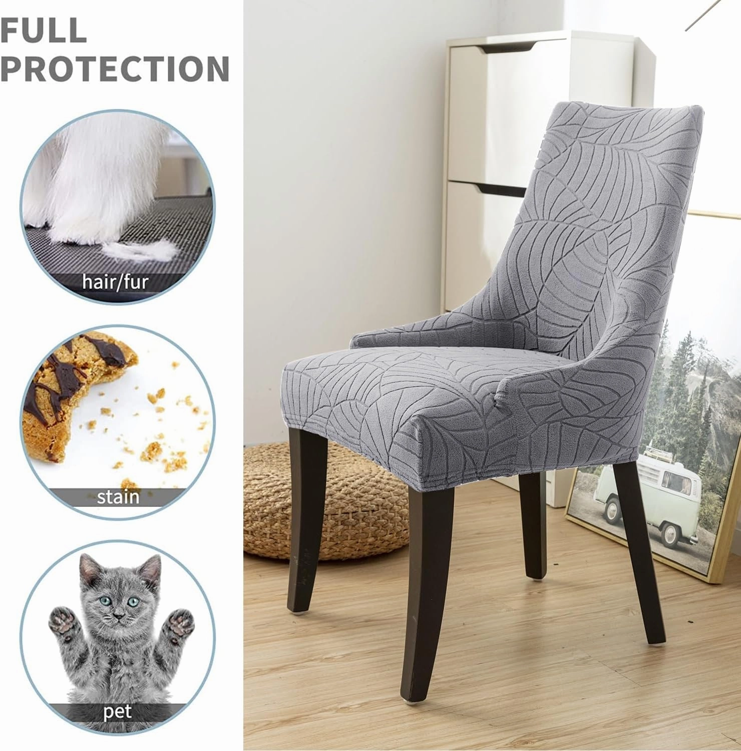 Wingback Side Chair Cover Stretch Dining Chair Covers Slipcovers Reusable Sloping Arm Chair Protector Cover Washable Upholstered Arm Dining Chair Cover for Dining Room Banquet Home Decor(A-light gray,