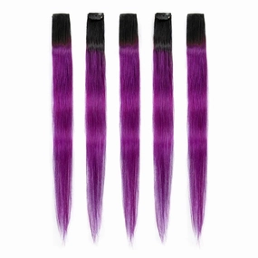 Winsky 100% Real Human Hair - Hairpiece for Women Clip on 5 Pieces/set (18 Inch,1B-Purple)