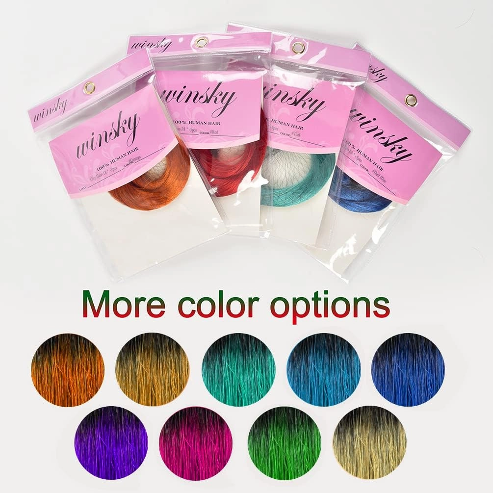 Winsky 100% Real Human Hair - Hairpiece for Women Clip on 5 Pieces/set (18 Inch,1B-Purple)