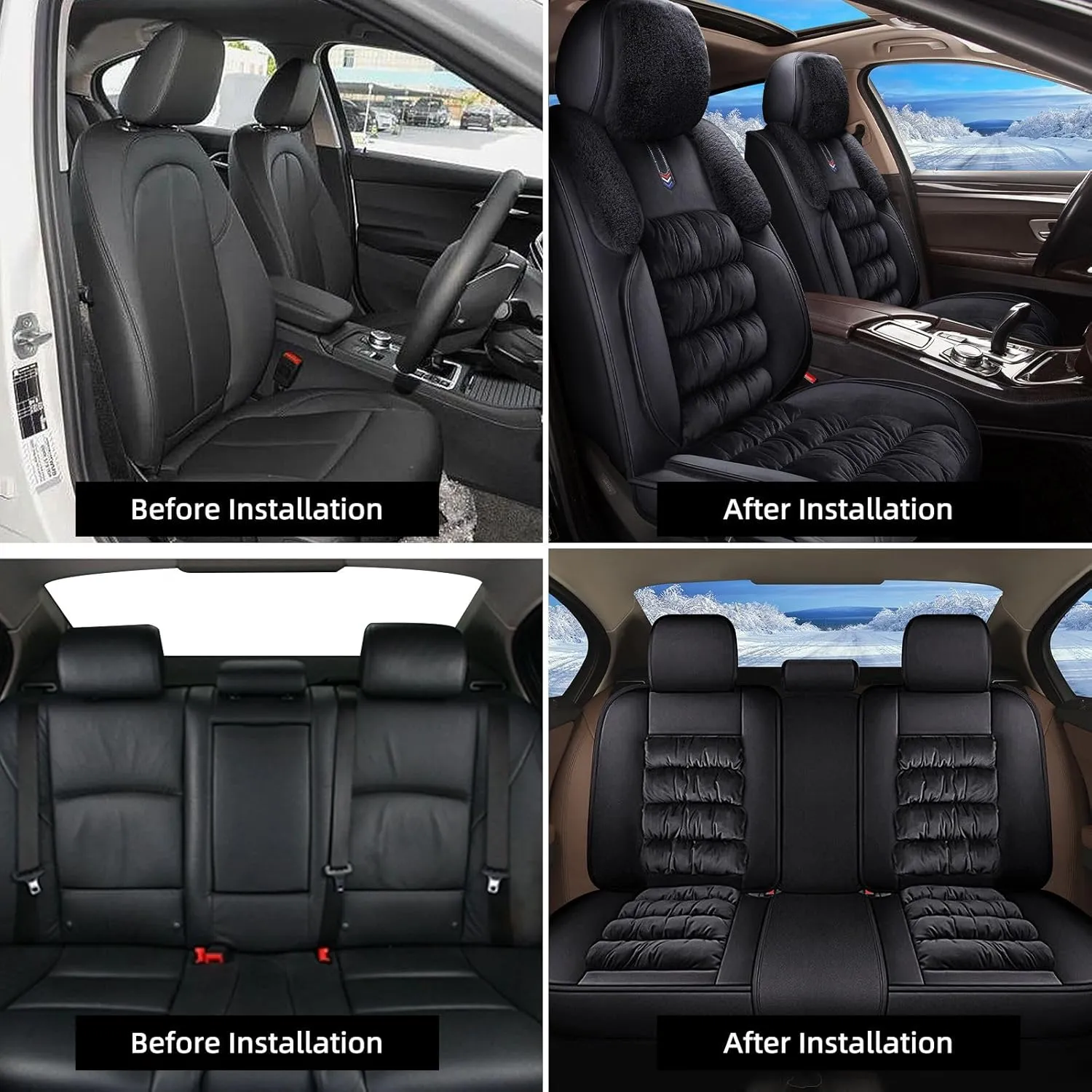 Winter Car Seat Covers Fit for Toyota Tundra 2008-2024 2025 Full Set Plush Warm Automotive Seat Covers Soft Fuzzy Seat Cushion Protector (5 Seat,Black)