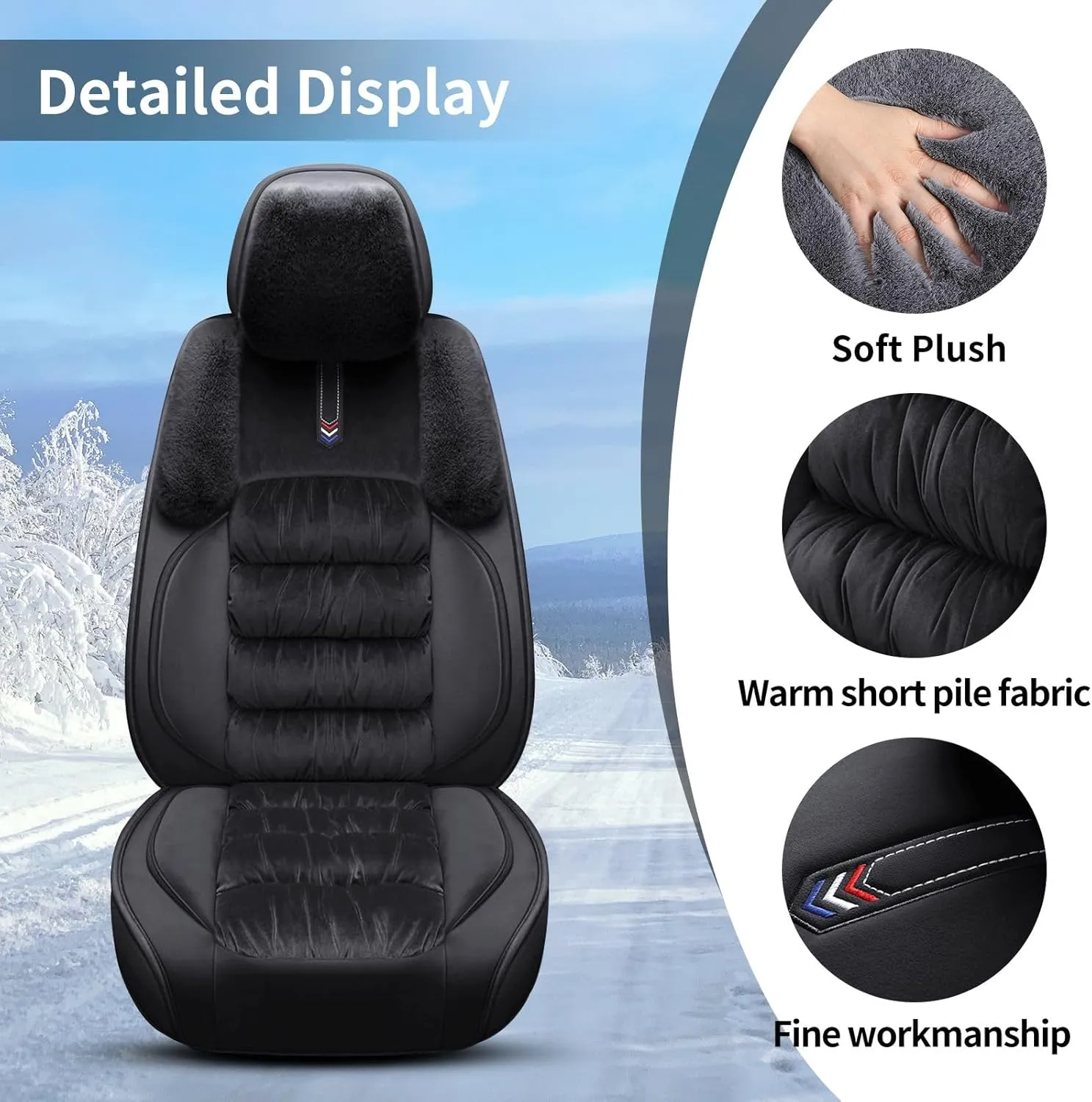 Winter Car Seat Covers Fit for Toyota Tundra 2008-2024 2025 Full Set Plush Warm Automotive Seat Covers Soft Fuzzy Seat Cushion Protector (5 Seat,Black)