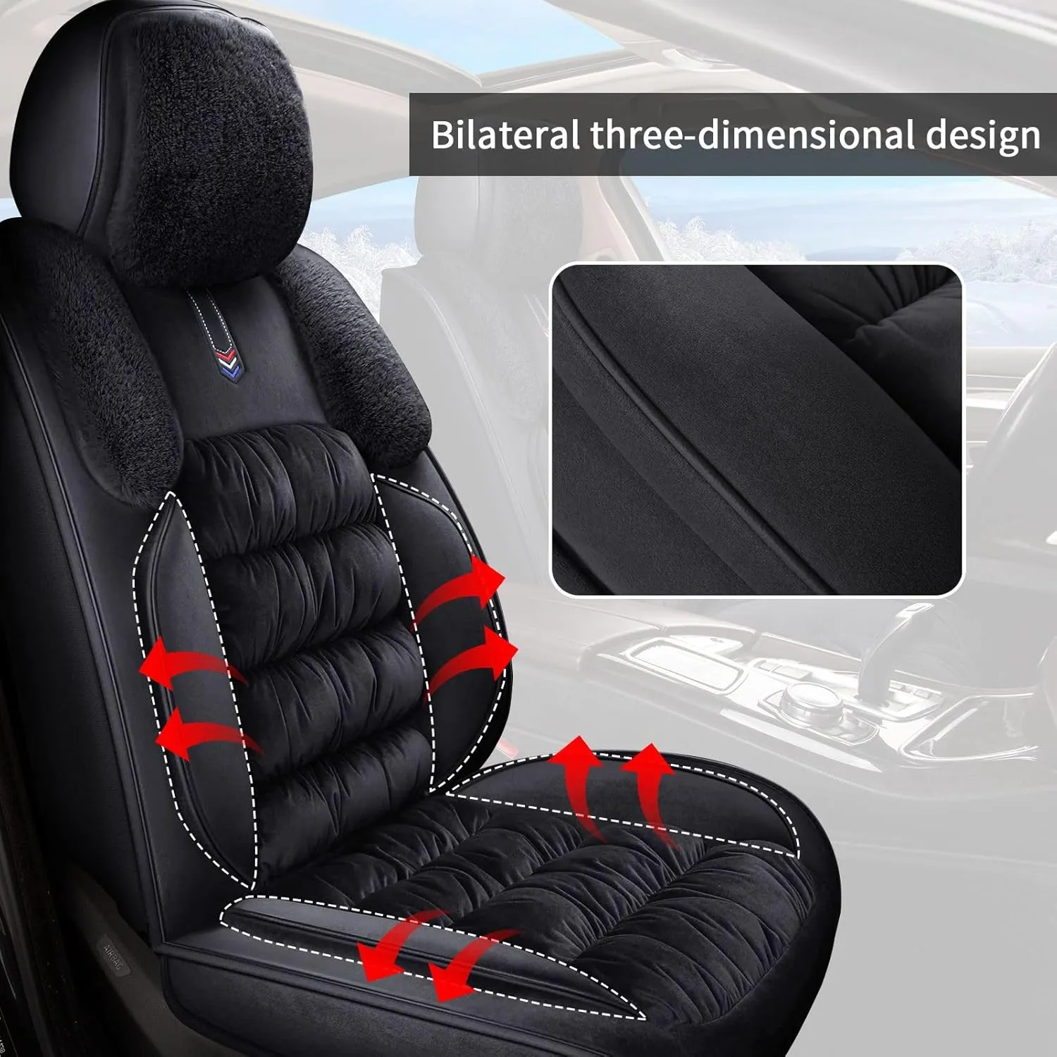 Winter Car Seat Covers Fit for Toyota Tundra 2008-2024 2025 Full Set Plush Warm Automotive Seat Covers Soft Fuzzy Seat Cushion Protector (5 Seat,Black)