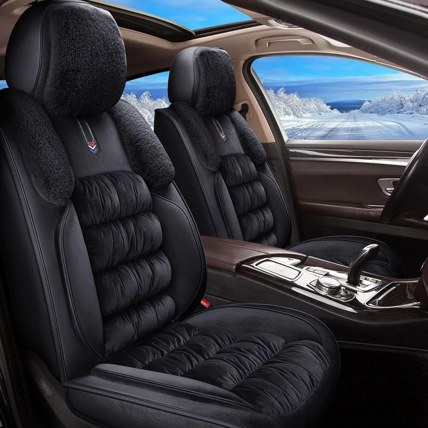 Winter Car Seat Covers Fit for Toyota Tundra 2008-2024 2025 Full Set Plush Warm Automotive Seat Covers Soft Fuzzy Seat Cushion Protector (5 Seat,Black)