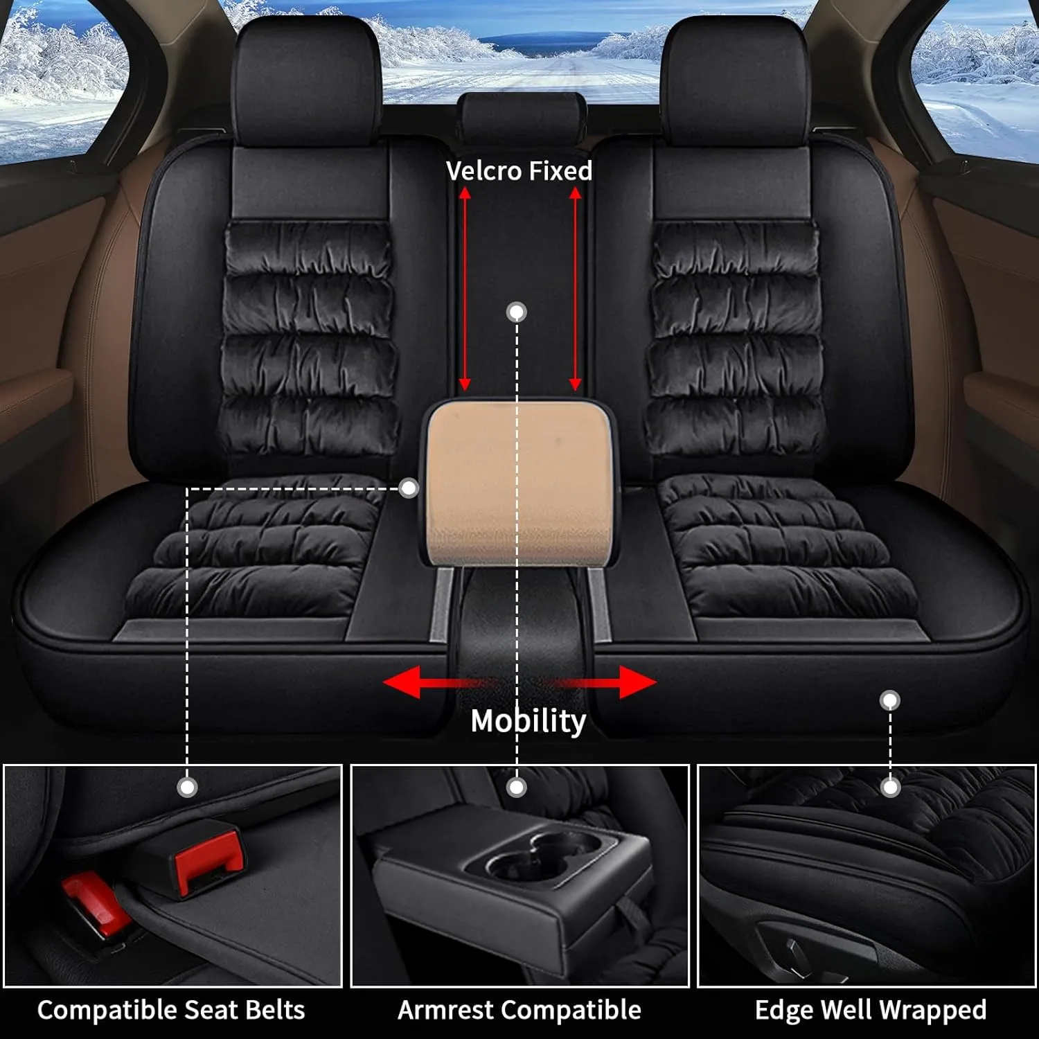 Winter Car Seat Covers Fit for Toyota Tundra 2008-2024 2025 Full Set Plush Warm Automotive Seat Covers Soft Fuzzy Seat Cushion Protector (5 Seat,Black)