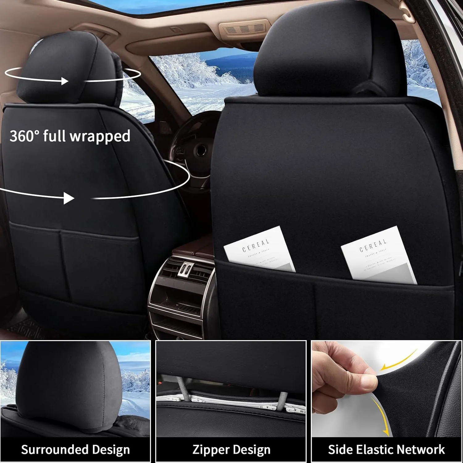 Winter Car Seat Covers Fit for Toyota Tundra 2008-2024 2025 Full Set Plush Warm Automotive Seat Covers Soft Fuzzy Seat Cushion Protector (5 Seat,Black)