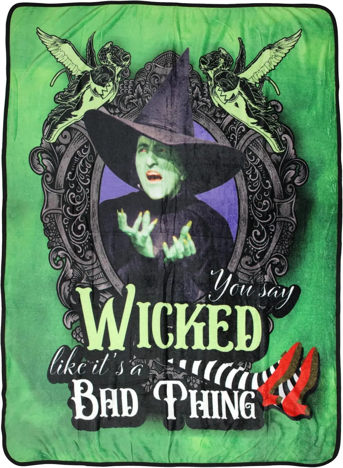 Wizard of Oz Wicked Witch Portrait Ruby Slippers Throw Blanket - 46" x 60" Cozy Soft Fleece Throw Blanket for Bed Couch